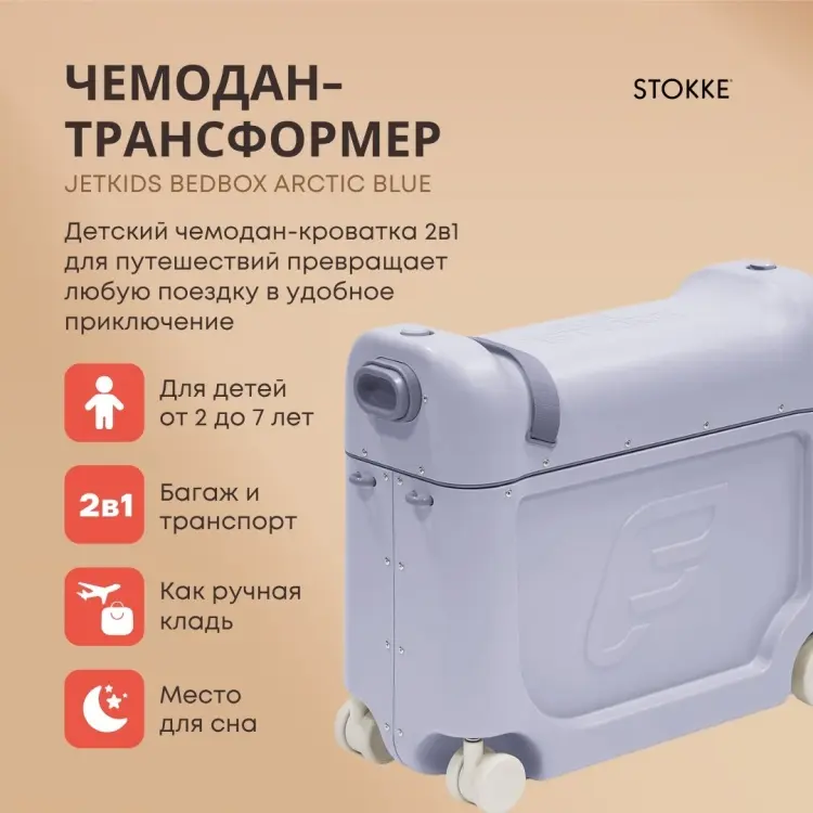 Чемодан-трансформер Stokke JetKids BedBox ABS-пластик 19 л синий купить,NaN