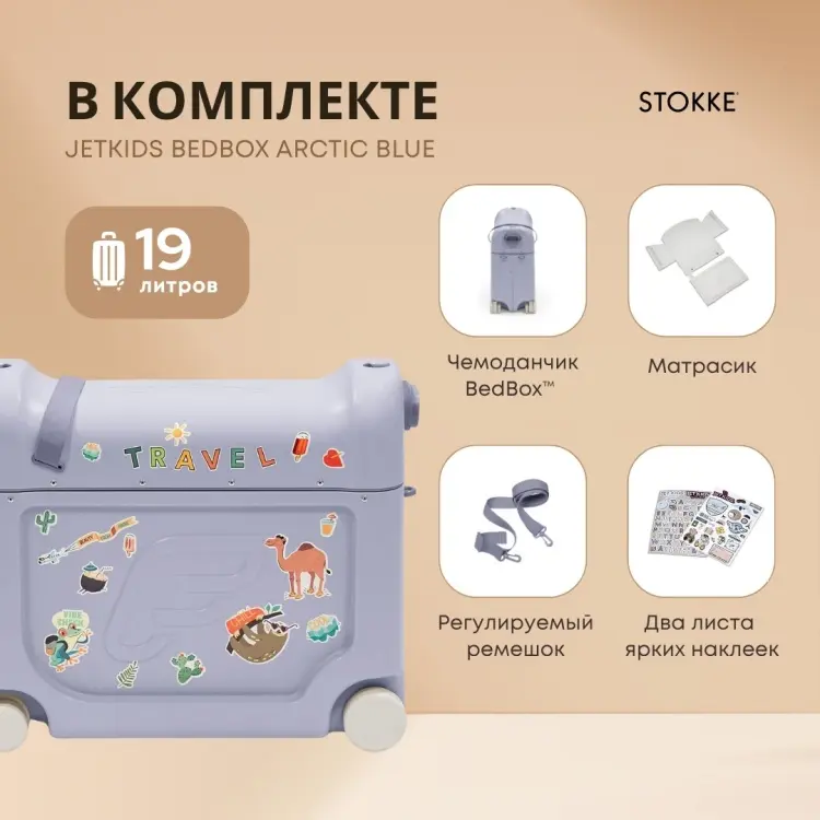 Чемодан-трансформер Stokke JetKids BedBox ABS-пластик 19 л синий купить,NaN
