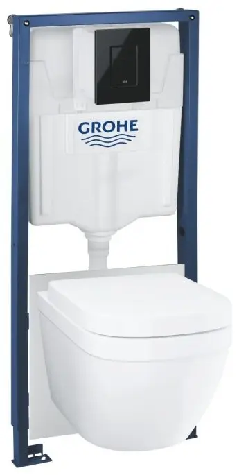 Унитаз с инсталляцией Grohe Solido 5-в-1 c клавишей Evenчерный глянец, санкерамика