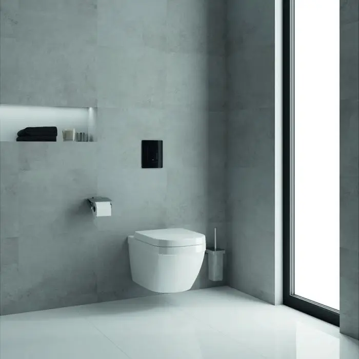 Унитаз с инсталляцией Grohe Solido 5-в-1 c клавишей Evenчерный глянец, санкерамика