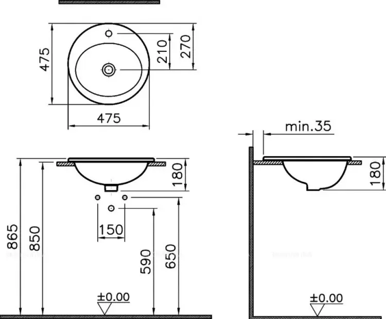 Раковина VitrA 5467B003-0001 накладная круглая 47.50х47.50 см, фарфор купить,NaN