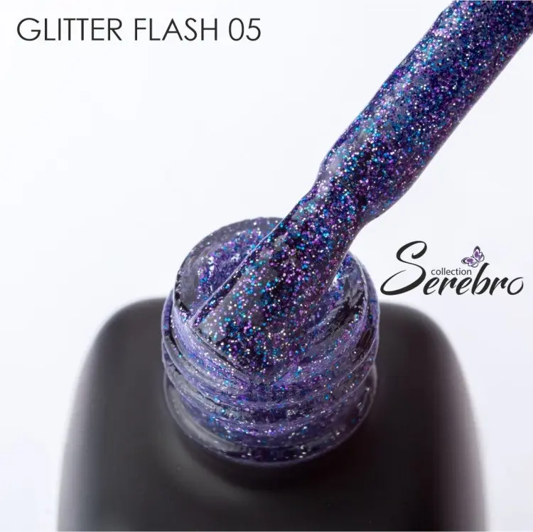 Serebro гель-лак Glitter flash 05 глянцевое 11 мл купить,NaN