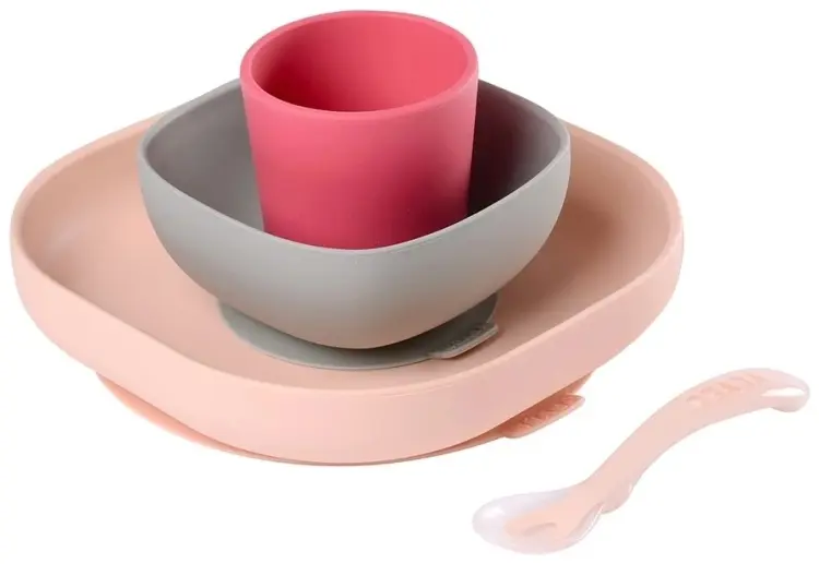 Комплект посуды Beaba , силикон, розовый купить,NaN