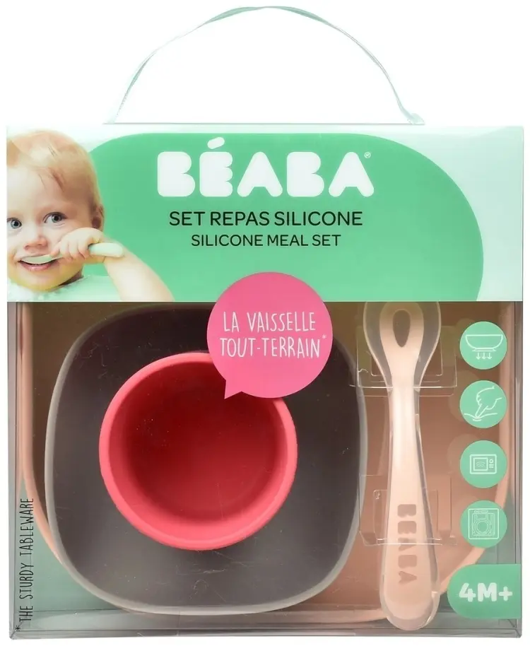Комплект посуды Beaba , силикон, розовый купить,NaN