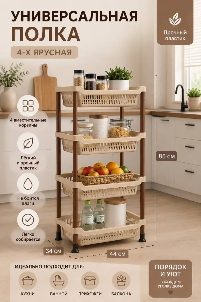 Этажерка универсальная LifeGoods.kz LG51225 34x44x85 см, пластик купить,NaN