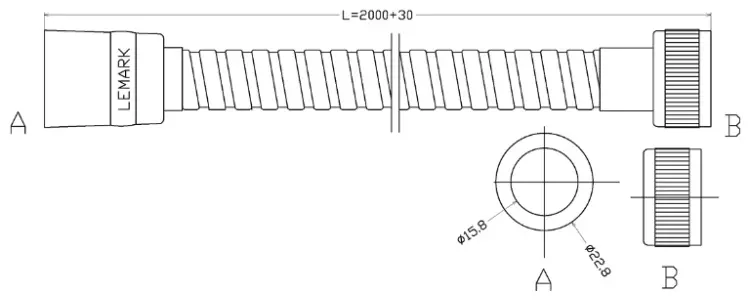 Шланг для душа Lemark металлическая оплетка, 200 см, подключение 1/2x1/2