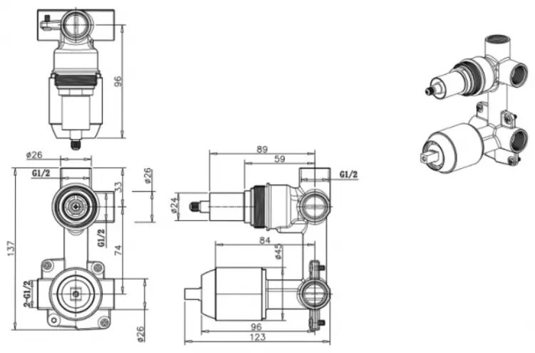 BRAVAT скрытая часть смесителя для душа Eddie 2-функции D982BW-B-ENG купить,NaN