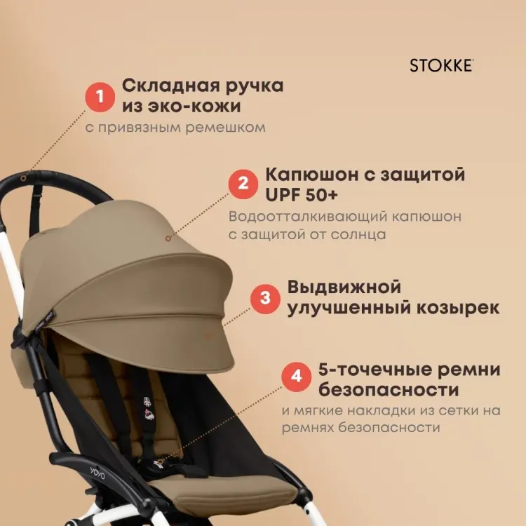 Коляска прогулочная Stokke Stokke YOYO3 St-White, белый, коричневый
