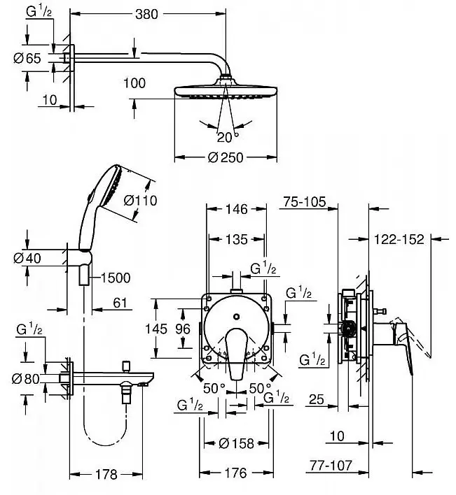 Grohe душевой набор (гарнитур) BauEdge 25291000 купить,NaN