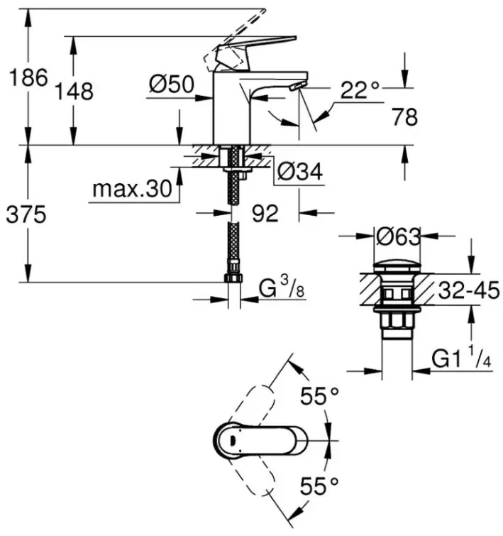 Смеситель для раковины (умывальника) Grohe ESM Cosmo 23925000, однозахватный купить,NaN