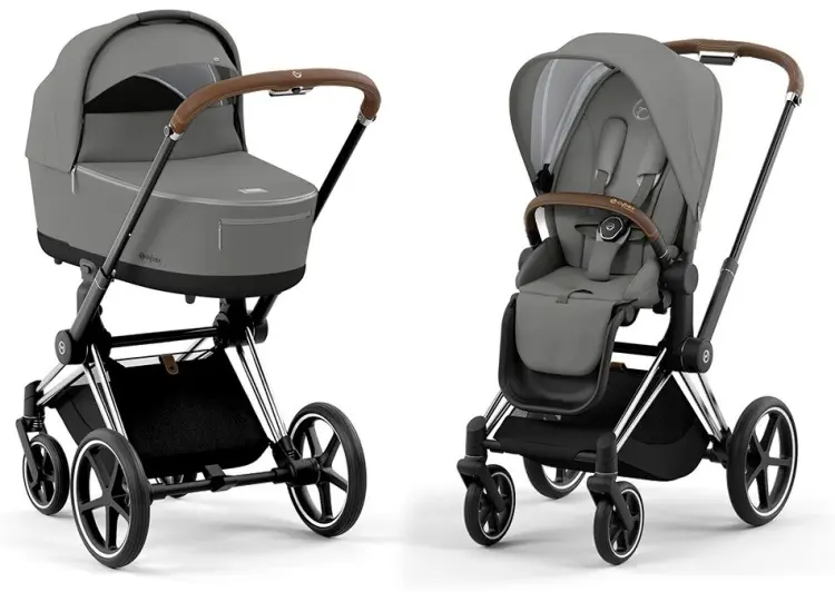 Коляска универсальная 2 в 1 Cybex Priam IV Mirage Grey на раме Chrome Brown, серый купить,NaN
