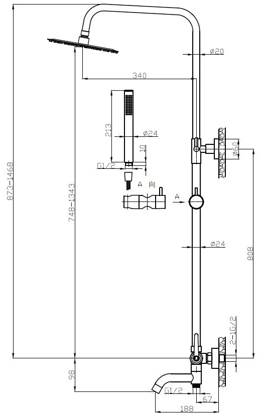 ESKO душевая стойка Bangkok Gun metal ST250BGGM купить,NaN