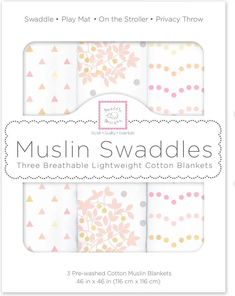 Пеленка текстильная Swaddle Designs Heavenly Floral Pinks with Touch of Gold Shimmer SDM-181P, 3 шт, 118x118 см купить,NaN