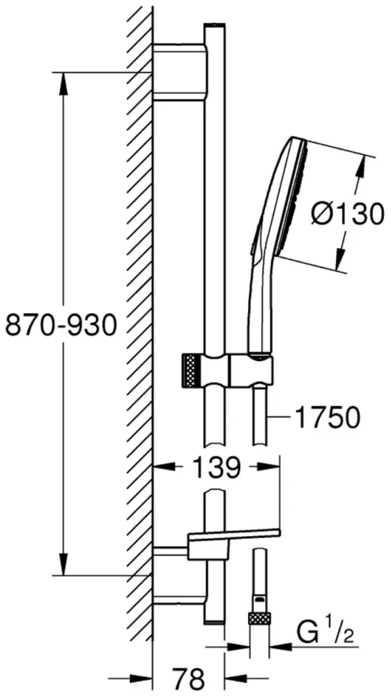 Grohe штанга для душа 930х78 мм 26548000, металл, пластик купить,NaN