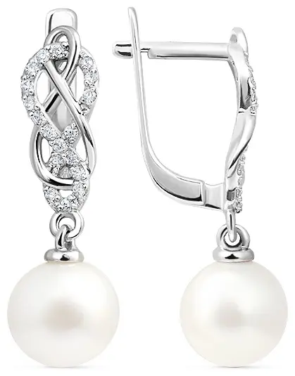 Серьги КРИСТАЛЛ NH82500226773 вес 3.94 г золото, культивированный жемчуг, фианит купить,267920