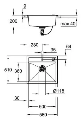 Раковина Grohe 31651AP0 врезная прямоугольная 56х52 см, природный камень купить,NaN