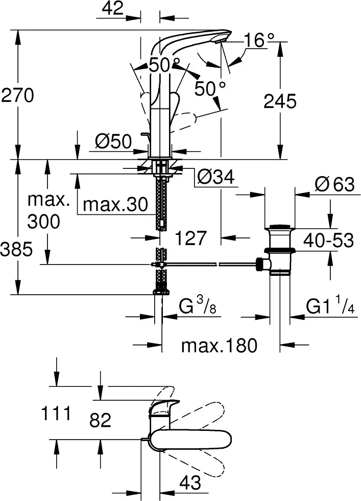 Смеситель для раковины (умывальника) Grohe Wave 23584001, однозахватный купить,NaN