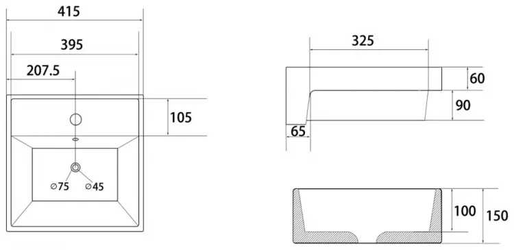 Раковина накладная 41 см Abber Rechteck AC2208MCG