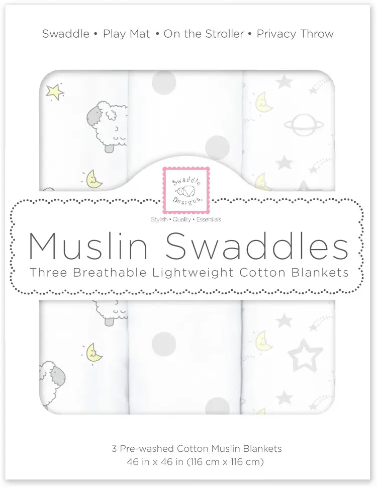 Пеленка текстильная Swaddle Designs Sterling Gray &amp; Pastel Yellow SDM-184ST, 3 шт, 118x118 см купить,NaN