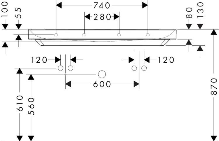 Раковина Hansgrohe Xelu Q 60322450 накладная прямоугольная 120х48 см, керамика