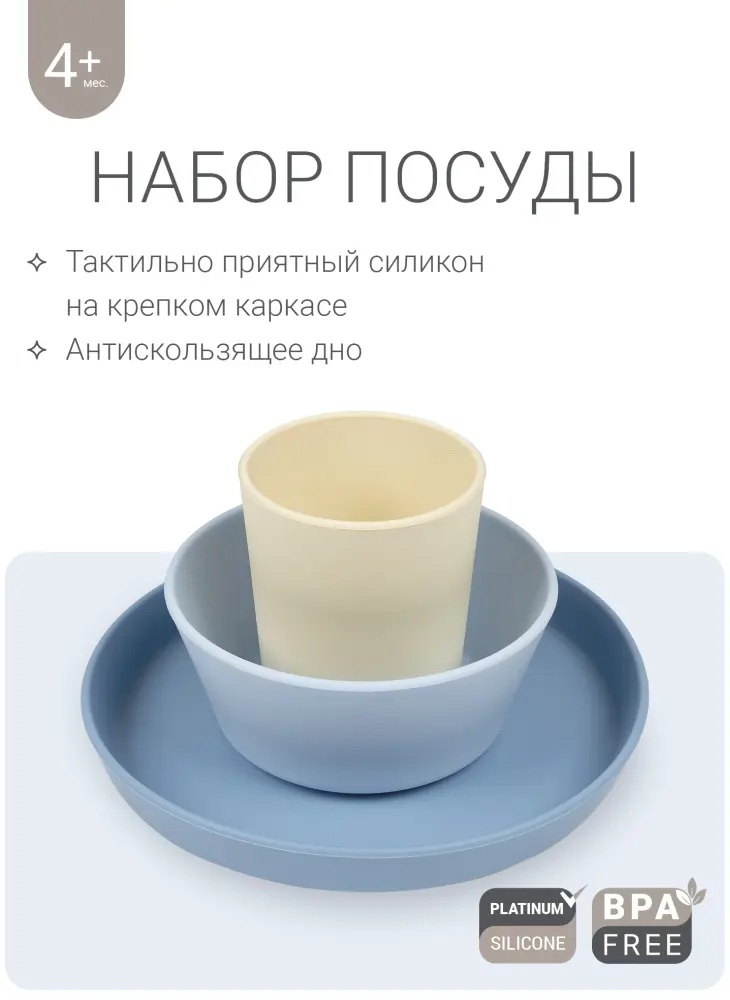 Комплект посуды edda Небо, силикон, голубой купить,NaN