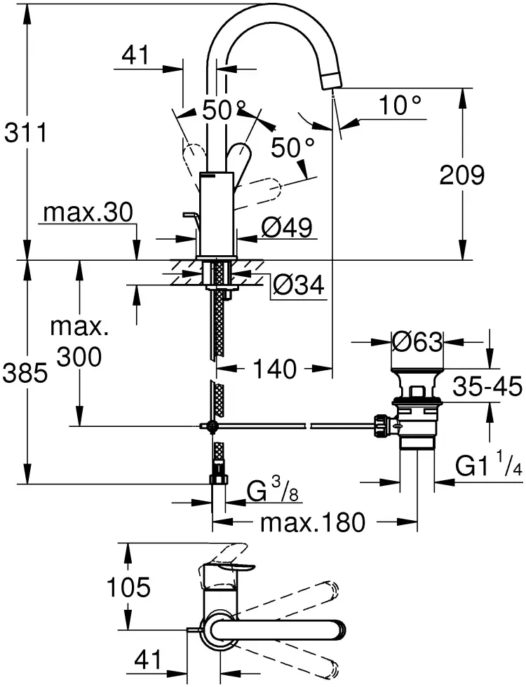 Смеситель для раковины (умывальника) Grohe 23760000, однозахватный купить,NaN
