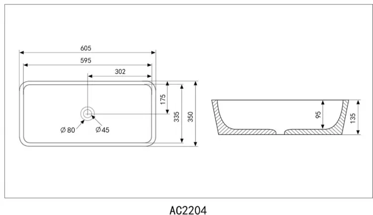 Раковина Abber AC2204MG накладная прямоугольная 60.50х35 см, фаянс