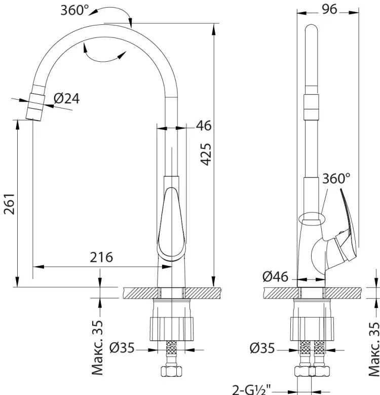 Смеситель с гибким изливом Lemark LM0415C, латунь, цвет серый, серебристый купить,34090