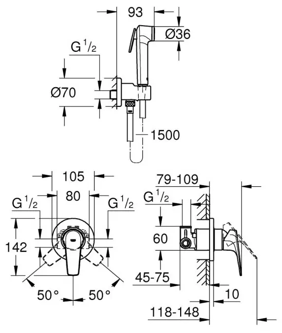 Grohe гигиенический душ BauFlow 29328 купить,NaN