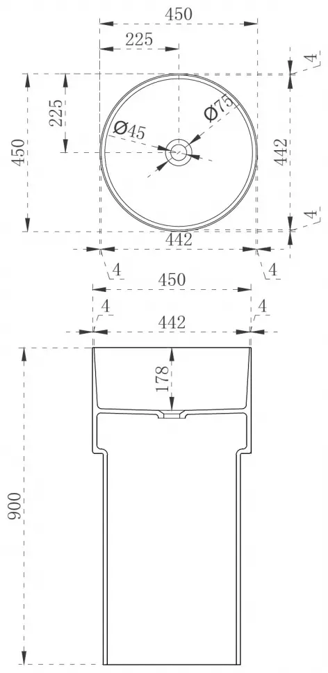 Раковина Abber Kristall AT2701Rubin напольная круглая 90х45 см, стекло