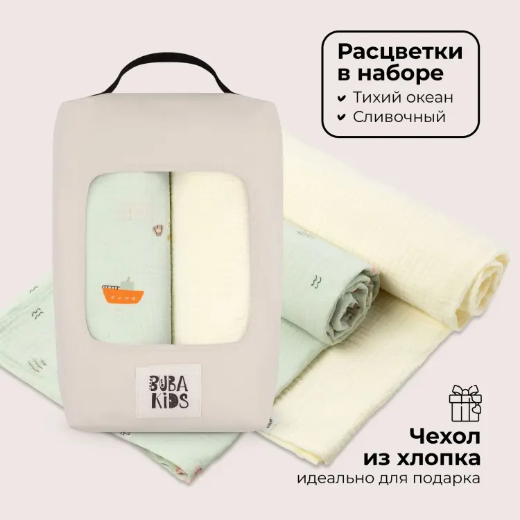 Пеленка текстильная BUBA KIDS тихий океан, 2 шт, 75x115 см купить,NaN