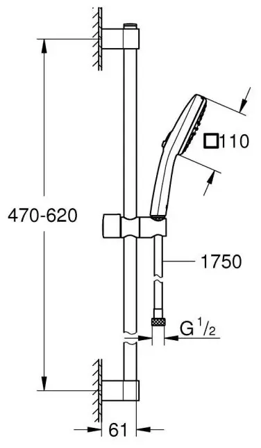 Grohe штанга для душа 620х61 мм Tempesta Cube 110 267482433, металл, пластик купить,NaN
