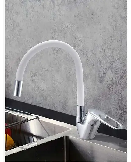 Смеситель с гибким изливом VODA Elastic EH519white, латунь, цвет белый купить,NaN