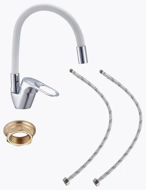Смеситель с гибким изливом VODA Elastic EH519white, латунь, цвет белый купить,NaN