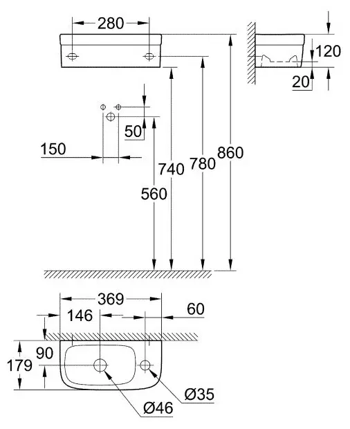 Раковина Grohe Euro Ceramic 37 см, альпин-белый 39327 подвесная угловая 36.9х17.9 см, санфарфор купить,NaN