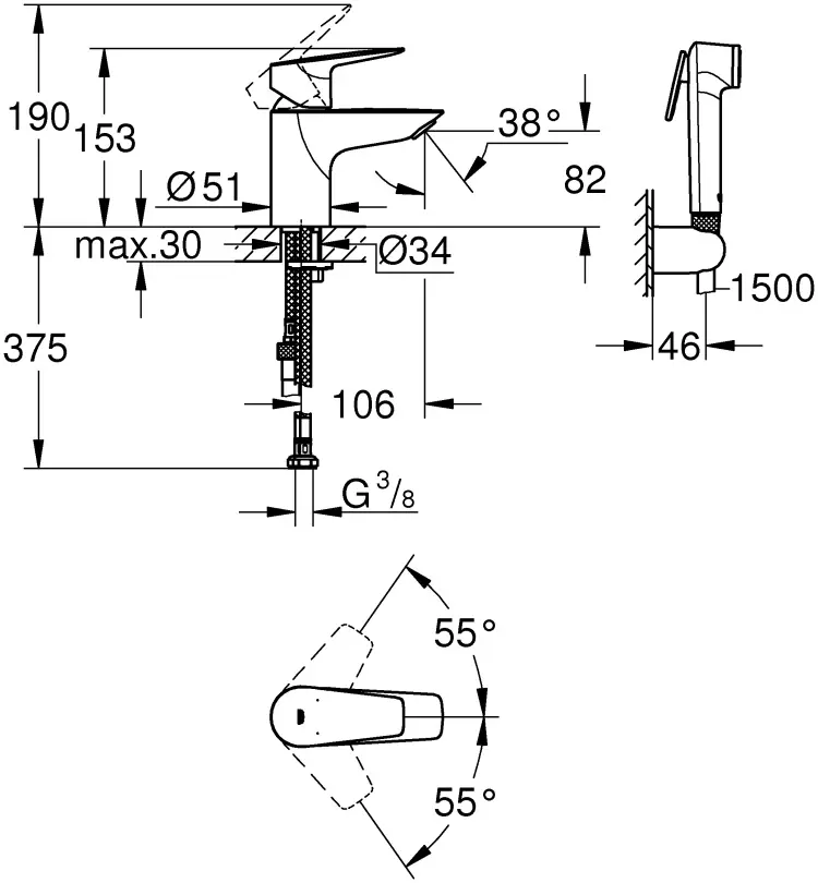 Смеситель для раковины (умывальника) Grohe 23757001, однозахватный купить,NaN