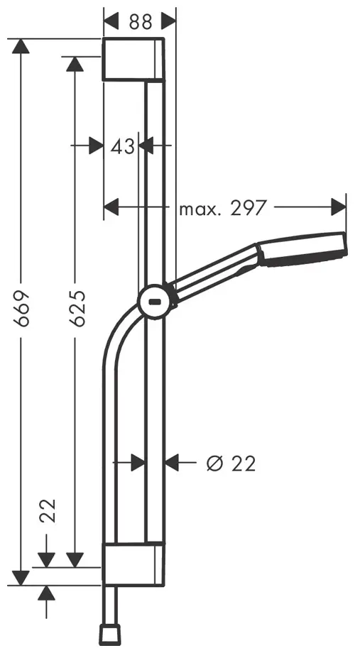 Hansgrohe штанга для душа 669х22 мм Pulsify Select S 105 3jet Relaxation 24160670, сталь купить,NaN
