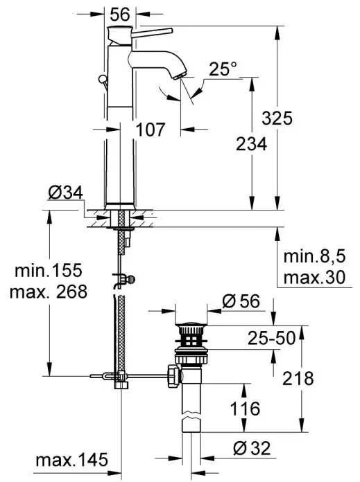 Смеситель для раковины (умывальника) Grohe 32868000, однозахватный купить,NaN