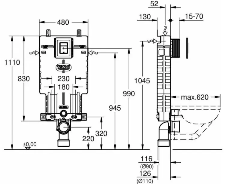 Grohe смывное устройство White House Grohe GD2 38825000, пластик, нержавеющая сталь