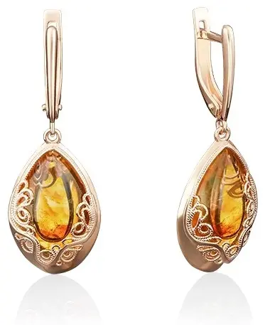 Серьги Deimantas 122549097 вес 3.98 г золото, янтарь купить,NaN