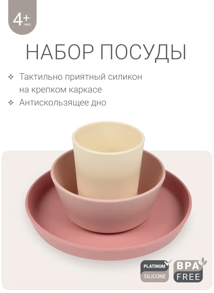 Комплект посуды edda Пудра, силикон, розовый купить,NaN