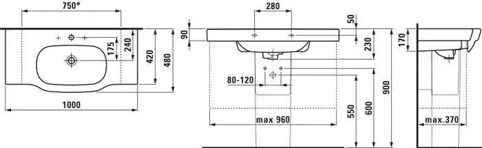 Раковина накладная 100 см Laufen LB3 modern 100 купить,NaN
