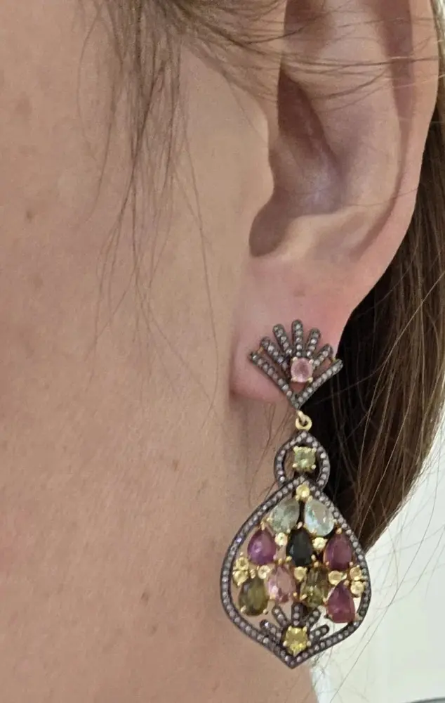 Серьги Deimantas 122977161 вес 9.8 г серебро, бриллиант, турмалин купить,NaN