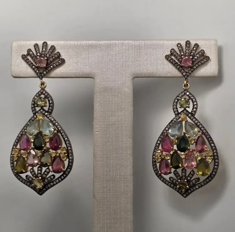 Серьги Deimantas 122977161 вес 9.8 г серебро, бриллиант, турмалин купить,NaN
