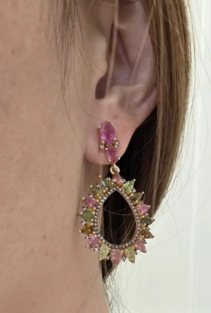 Серьги Deimantas 122977177 вес 11.6 г серебро, бриллиант, турмалин купить,NaN