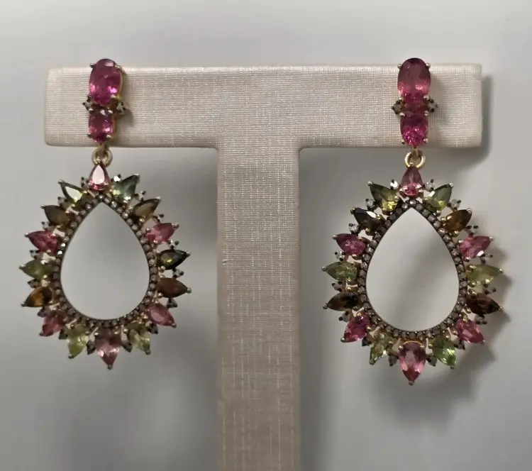 Серьги Deimantas 122977177 вес 11.6 г серебро, бриллиант, турмалин купить,NaN