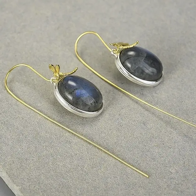 Серьги Deimantas 123951324 вес 9 г серебро, лабрадорит купить,NaN