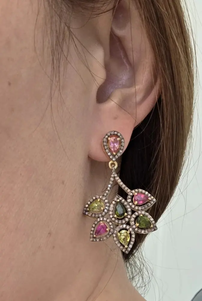 Серьги Deimantas 122977183 вес 12.05 г серебро, бриллиант, турмалин купить,NaN