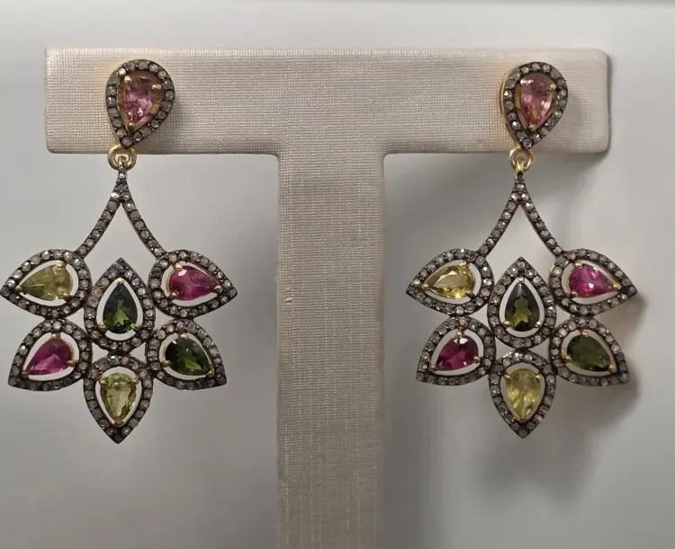 Серьги Deimantas 122977183 вес 12.05 г серебро, бриллиант, турмалин купить,NaN