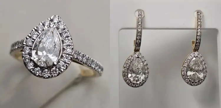 Deimantas 122729787Золотой набор 585 с Lab бриллиантами (кольцо Груша 0.68Ct/ 0.45Ct VS1/F 16.5p, серьги Груша 1.03Ct VS2/F 0.44Ct VS1/F) вес 5.71 г золото, бриллиант выращенный купить,NaN